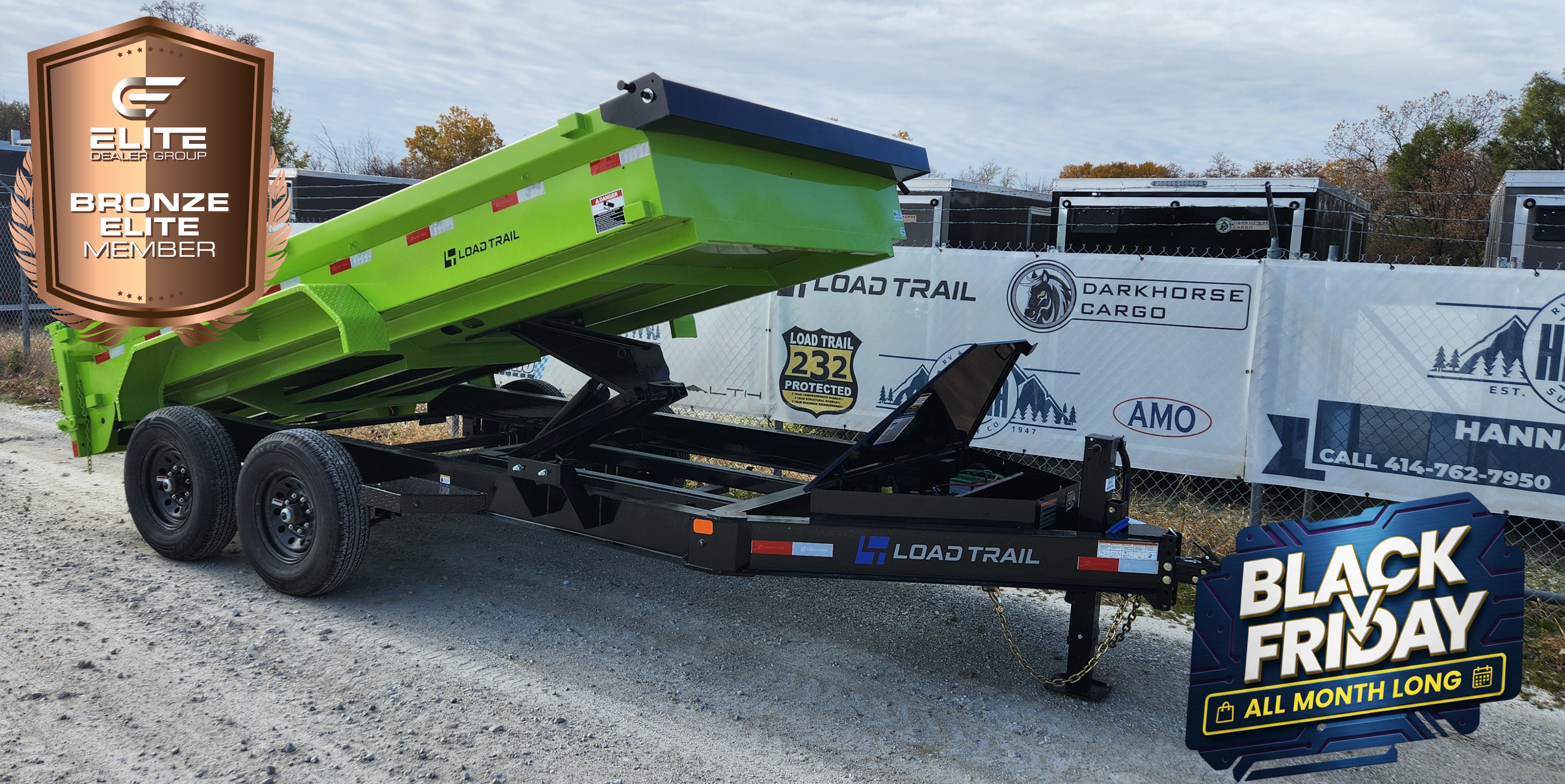 Black Friday Special Load Trail 83 X 14 Tandem Axle 14,000 Lb Economy Dump Trailer- 18" Sides- Safety Green